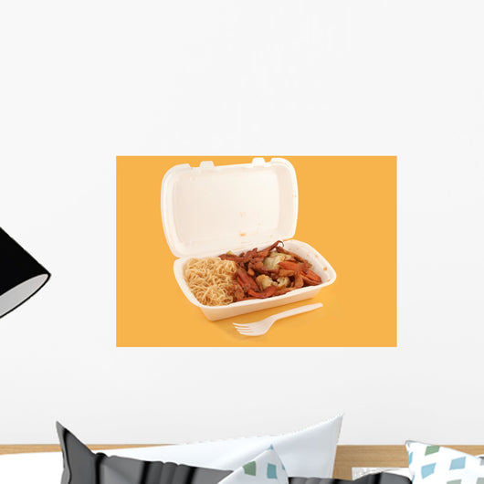 styrofoam take-out container with Chinese food Wall Mural