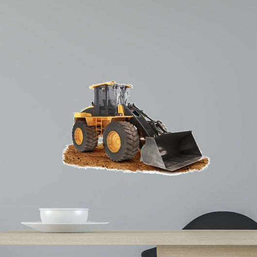 Generic construction bulldozer on dirt with a  white background