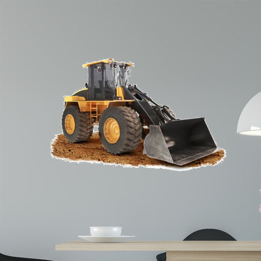 Generic construction bulldozer on dirt with a  white background