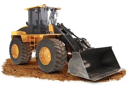 Generic construction bulldozer on dirt with a  white background