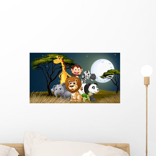 Group of Playful Animals Under Fullmoon
