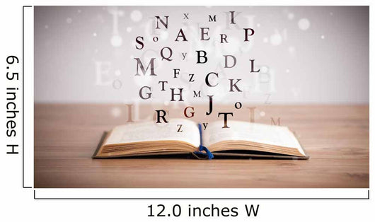 Opened book with flying letters