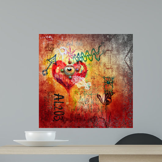 Graffiti with red heart Wall Mural