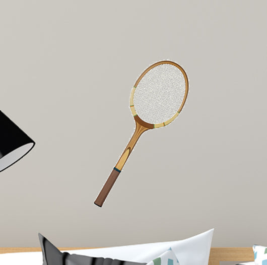Old wooden tennis racket isolated on white background