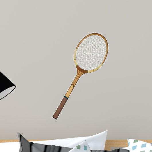 Old wooden tennis racket isolated on white background