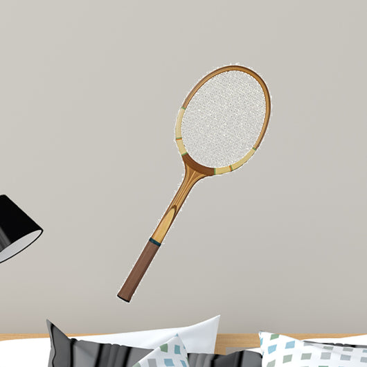 Old wooden tennis racket isolated on white background