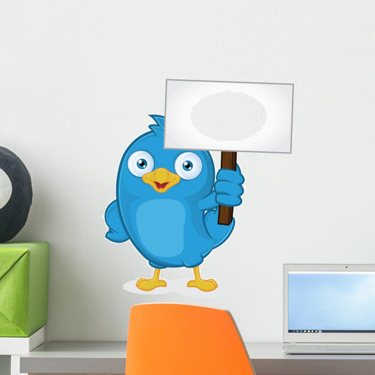 Blue Bird Holding Sign Wall Decal