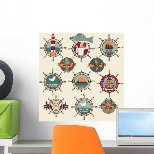 seafood labels, icons, badges template set Wall Mural