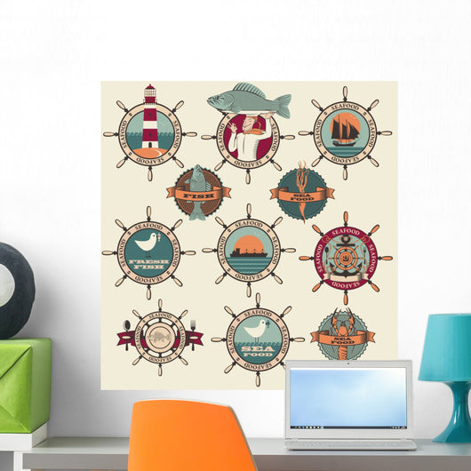 seafood labels, icons, badges template set Wall Mural