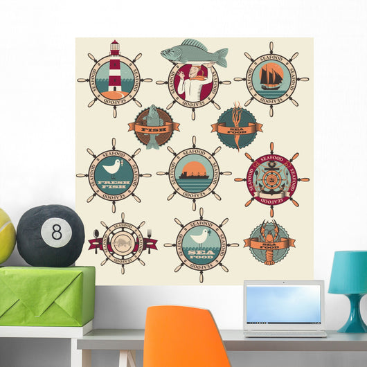 seafood labels, icons, badges template set Wall Mural