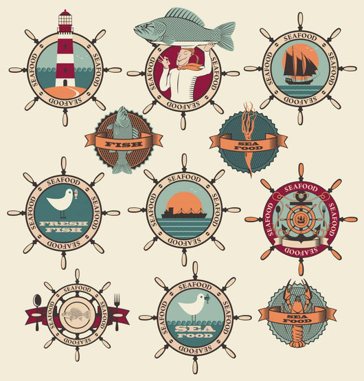 seafood labels, icons, badges template set Wall Mural
