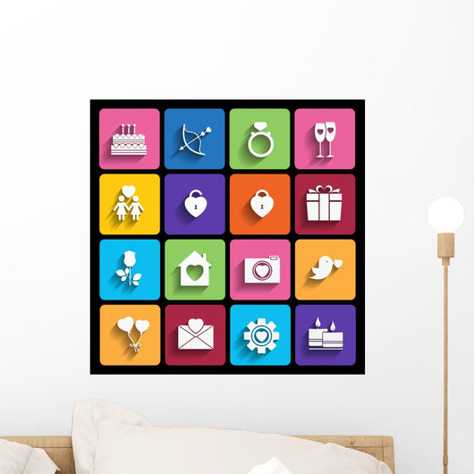 love icons set in flat style. Wall Decal