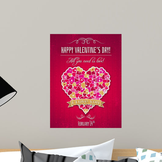 Red valentines day greeting card with heart and wishes text,