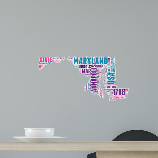 Maryland USA State Map Tag Cloud Wall Decal
