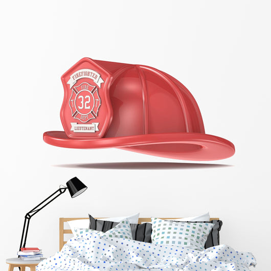 Firefighter Helmet. Classic Red with badge. Isolated. Wall Decal
