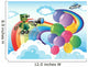 Robots in the sky with a rainbow and balloons