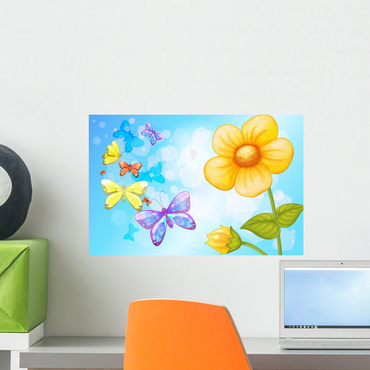 A Big Flower With Butterflies