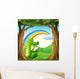 A crocodile reading under the tree below the rainbow