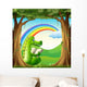 A crocodile reading under the tree below the rainbow