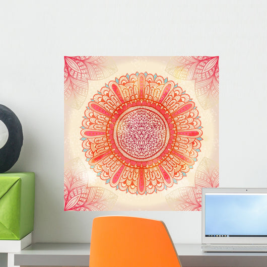 Hand drawn ethnic circular pink ornament. Eps10