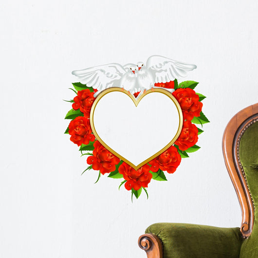Greeting valentines card with roses and pigeons Wall Decal