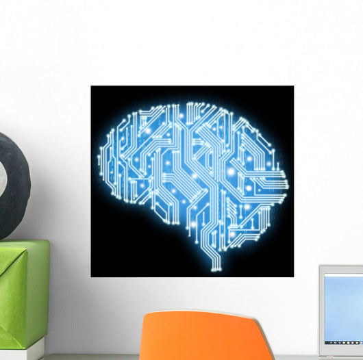 Illustration of circuit board in human brain form Wall Mural