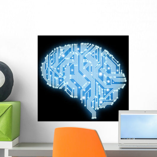 Illustration of circuit board in human brain form Wall Mural