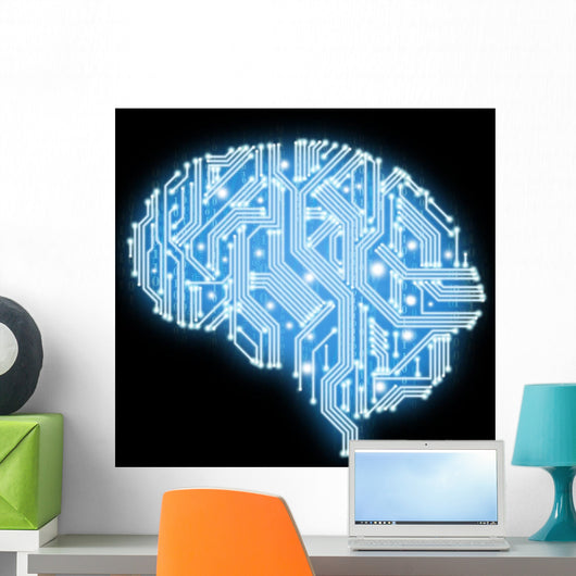 Illustration of circuit board in human brain form Wall Mural