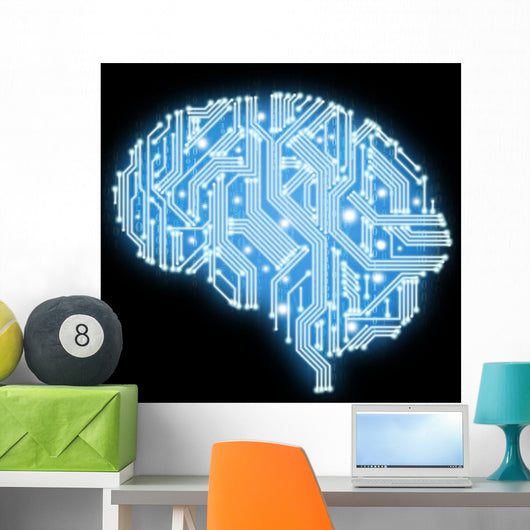 Illustration of circuit board in human brain form Wall Mural
