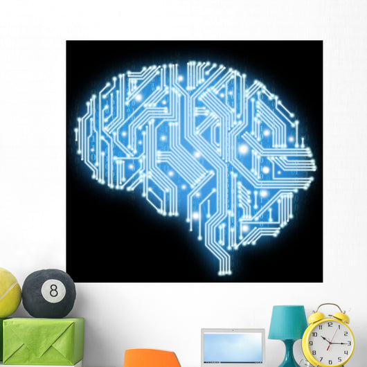 Illustration of circuit board in human brain form Wall Mural