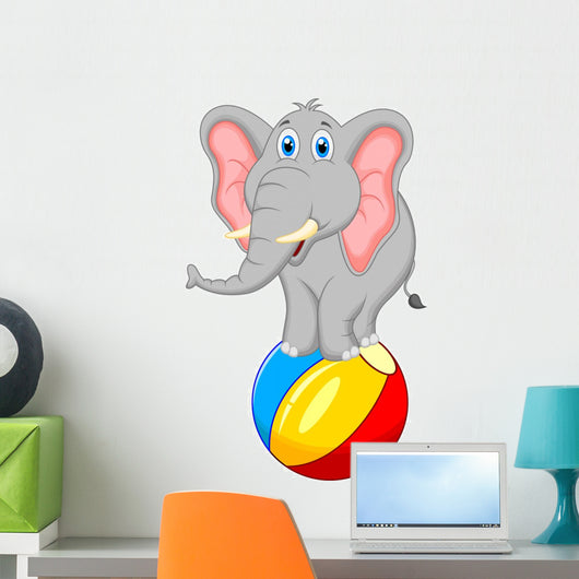 elephant cartoon standing on a ball Wall Decal