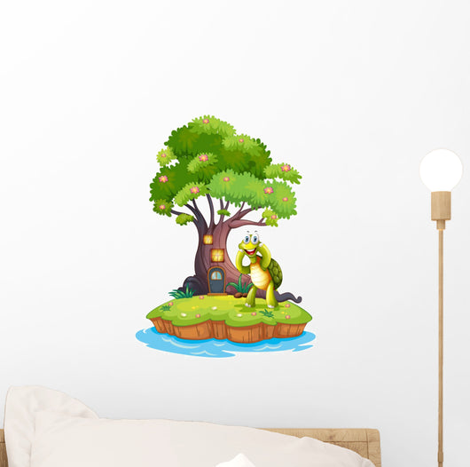 An island with a big tree and a turtle Wall Decal