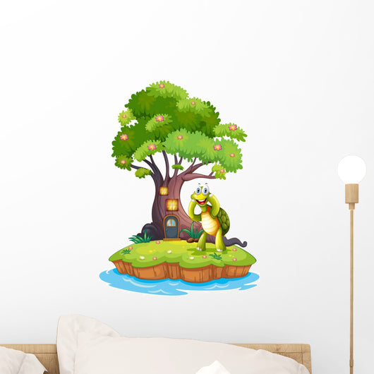 An island with a big tree and a turtle Wall Decal