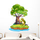 An island with a big tree and a turtle Wall Decal
