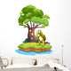 An island with a big tree and a turtle Wall Decal