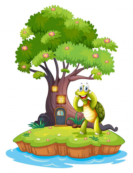An island with a big tree and a turtle Wall Decal