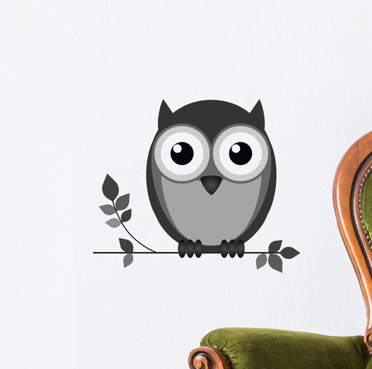 Wise owl on branch isolated on white background Wall Decal