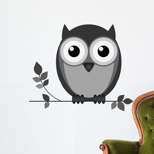 Wise owl on branch isolated on white background Wall Decal