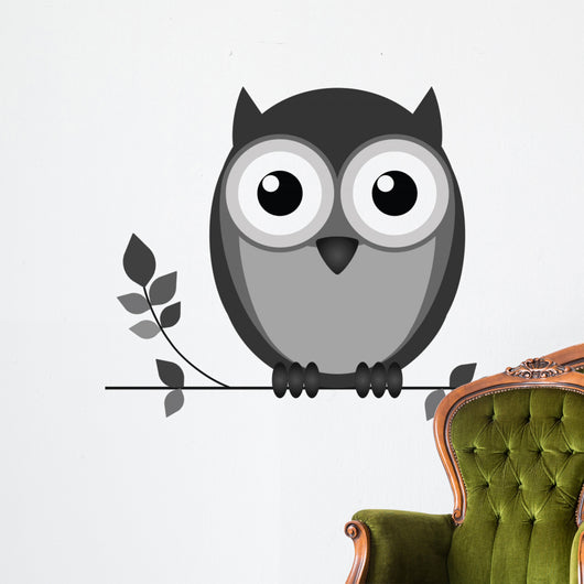 Wise owl on branch isolated on white background Wall Decal
