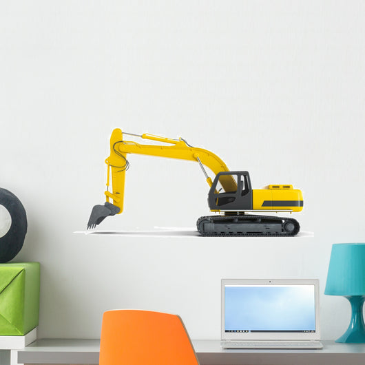 Excavator isolated on white background. Left view Wall Decal