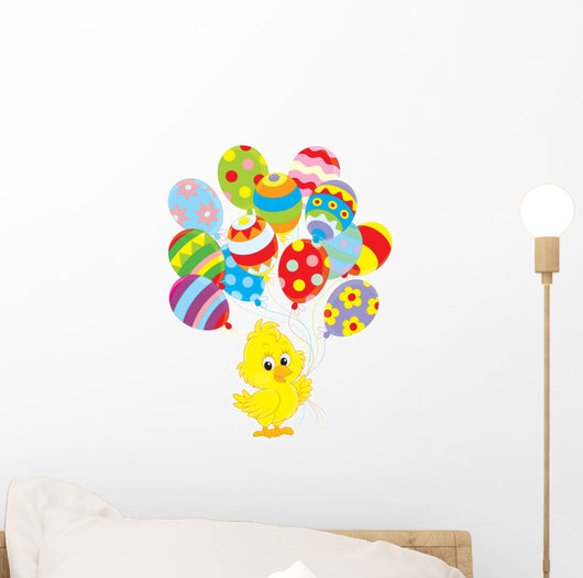 Easter Chick with colorful balloons Wall Decal
