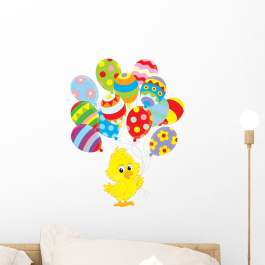 Easter Chick with colorful balloons Wall Decal