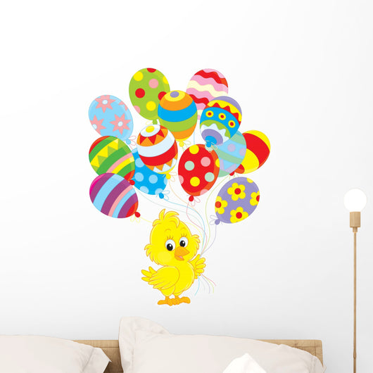 Easter Chick with colorful balloons Wall Decal