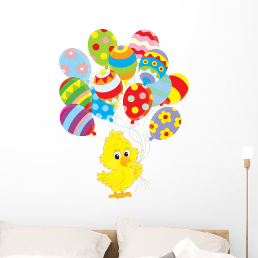 Easter Chick with colorful balloons Wall Decal