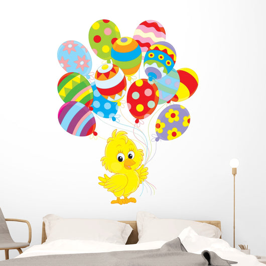 Easter Chick with colorful balloons Wall Decal