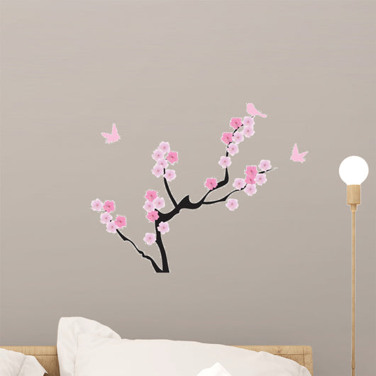 vector cherry tree in blossom with birds