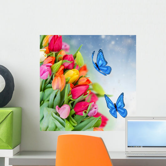 Pack of Spring Tulips With Butterflies