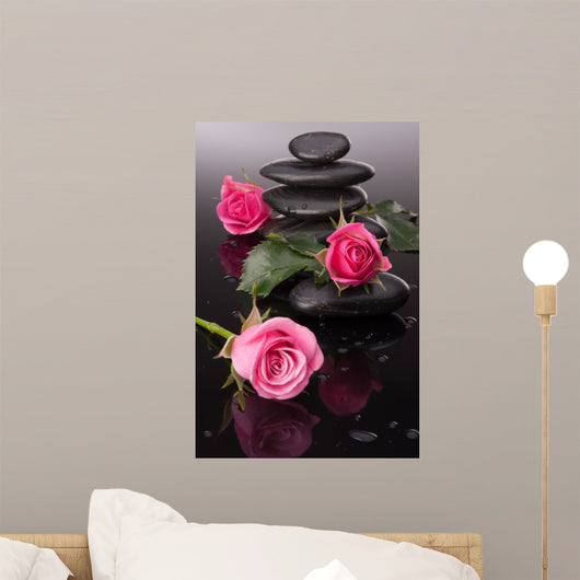 Spa stone and rose flowers still life. Healthcare concept.