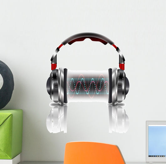 Realistic headphones with music waves Wall Decal