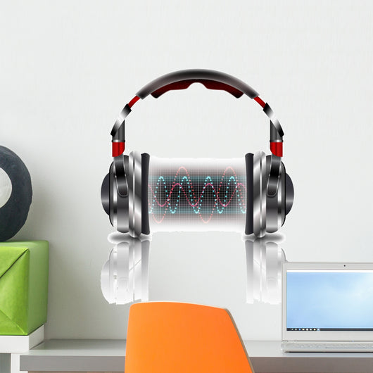 Realistic headphones with music waves Wall Decal